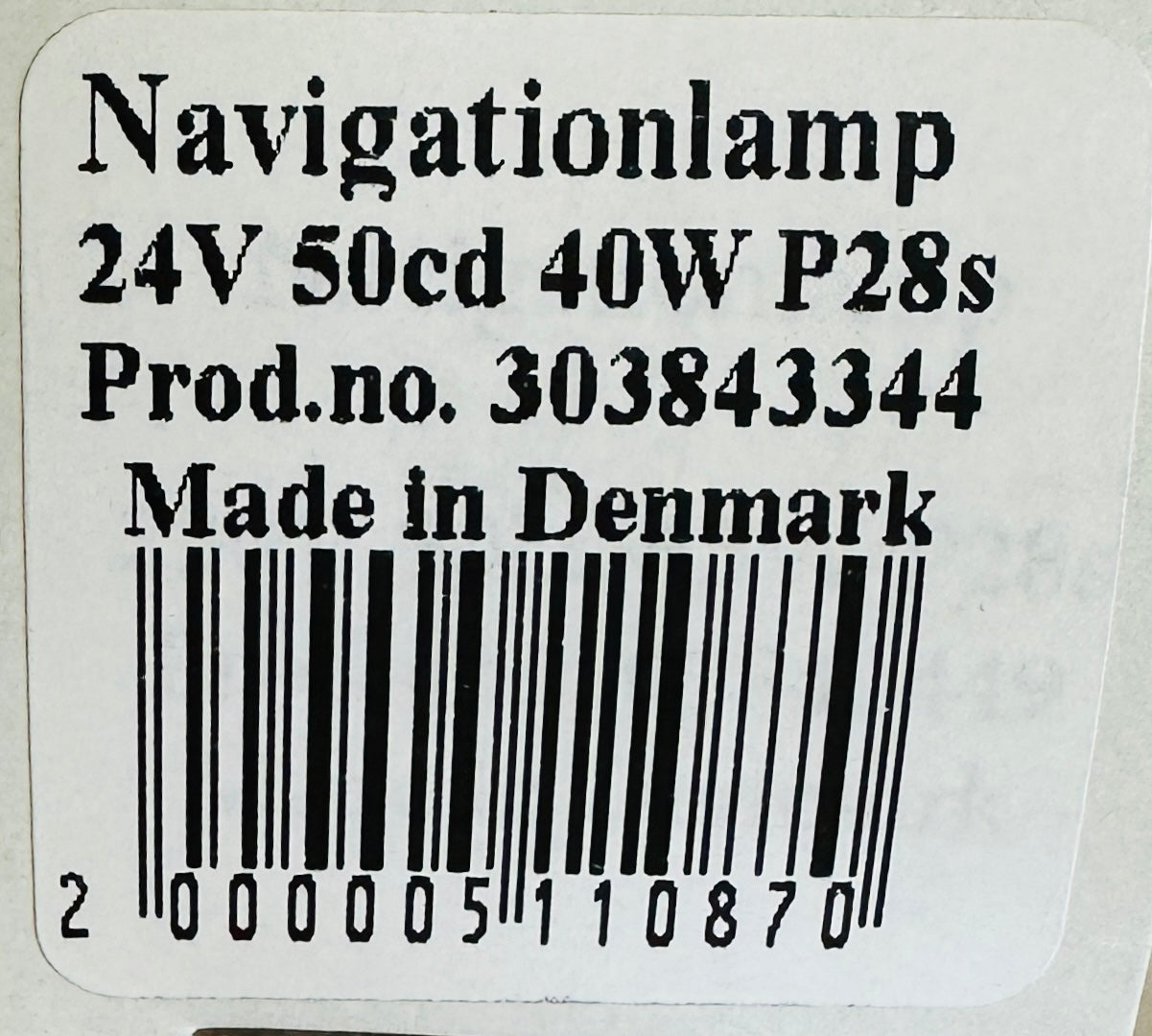 Technical label with product details and barcode on a white background